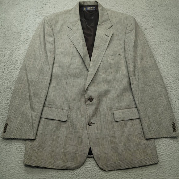 Brooks Brothers Men's 46L (43) Blazer Wool Plaid Silver Gray Sports Coat - Picture 1 of 7